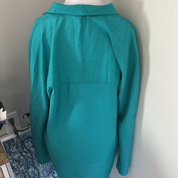 NWT Redwood Court teal blue split neck tunic bamboo silk Top Size L - Picture 8 of 8